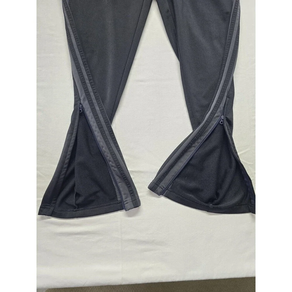 Adidas Track Pants Mens M Black Polyester Stretch Tapered 3 Strips Fleece